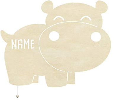 hellomini Personalisierbares LED-Nachtlicht mit Name für Kinder & Babys | Holz-Wandlampe | Schlummerlicht mit Motivwahl – Geschenk zur Geburt & Taufe (Nilo das Nilpferd)