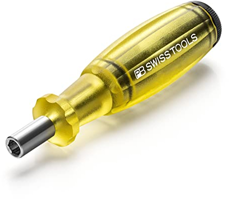 PB Swiss Tools Bit Handhalter Schraubendreher PB 6464 | 100% Swiss Made | Schraubendreher magnetisch mit Bits im Griff, inklusive Schlitz 2/3/4, PH1/PH2, T10/T15/T20 Bits, Gelb