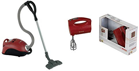 Theo Klein 6828 Bosch Staubsauger I Originalgetreuer Nachbau I 19 cm x 25 cm x 74 cm & 9574 Bosch Handmixer I Batteriebetriebene Mixer mit Sich drehenden Quirls I Maße: 19 cm x 7 cm x 12 cm