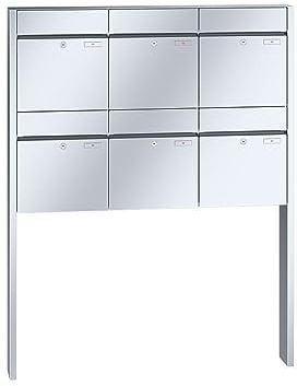 RENZ/Plan / 6er Freistehende Briefkastenanlage Standbriefkasten / V4A-Edelstahl/Volumen 28 L/zum Einbetonieren/Dein-Briefkasten.de