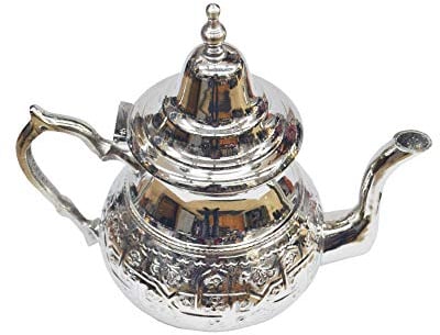 Horus Artesanía de Egipto Théière marocaine artisanale en acier inoxydable pour deux verres, traditionnelle, avec couvercle en acier inoxydable