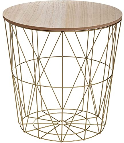 TIENDA EURASIA Mesa Auxiliar Nordica - Mesas Auxiliares de Centro - Estructura Metalica y Tapa de Madera Extraible - Ideal para Combinar en Salones y Dormitorios (D 41 x H 40 cm, Gold)