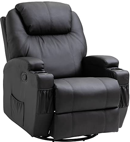 HOMCOM Fauteuil de Massage Fauteuil Relax massant avec Dossier inclinable manuellement et Repose-Pied réglable revêtement synthétique Noir