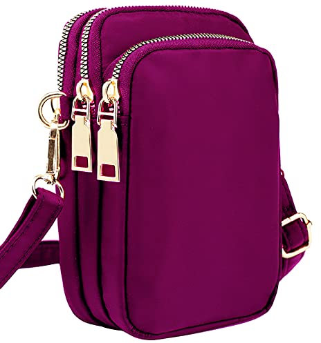 LassZone Women Crossbody Phone Bag Waterproof Nylon Shoulder Handbags 3 Layer Zipper Pockets Phone Purse Wallet with Adjustable Strap