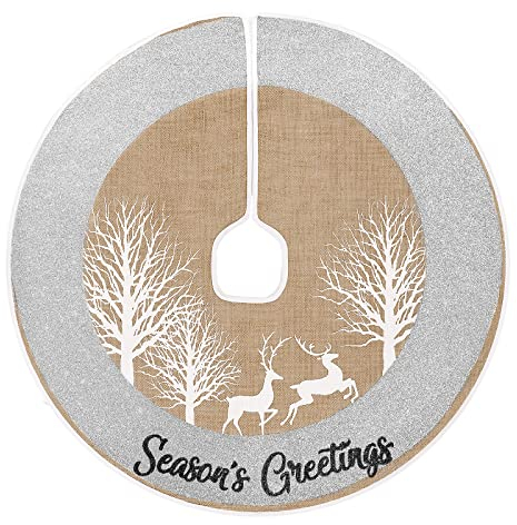 N&T NIETING Coperta per albero di Natale, 75 cm, con cervo e glitter argento e allegra coperta per Natale, decorazioni natalizie