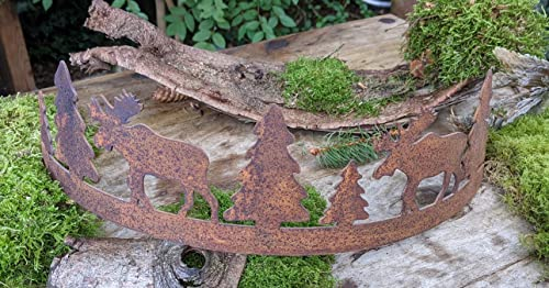 terracotta-toepfe-de Deko Halbring Elch 40 cm breit aus Metall in Edelrost Rost Weihnachten Advent