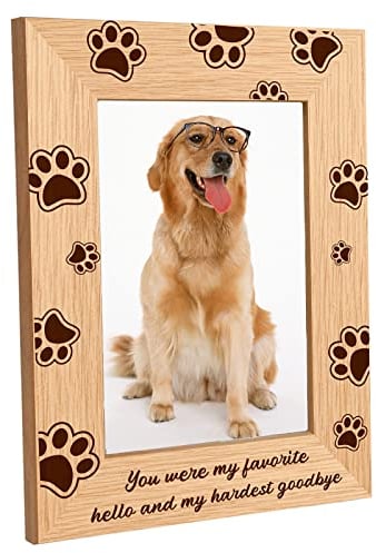 CREATCABIN Massivholz Bilderrahmen 6x8 Zoll Pawprints Hund Hallo Natürlicher Horizontaler Posterrahmen Stehender Freistehender Wandmontierbarer Vintage Holzbilderrahmen High Definition Glas