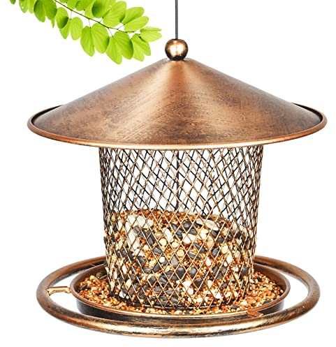 Eichhörnchensichere Vogelfutterspender, niedliche Laterne, Vogelfutterstation in Dachform, Robustes Metall, Wildvogel-Futterstation mit Haken für Garten, Hof, Außendekoration, 900 g Kapazität,