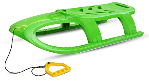 Prime Garden® MOTOSLITTA Kinderschlitten Schlitten Kunststoffschlitten für Kinder mit Zugseil Metallkufen (Grün)