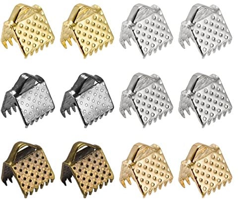 sourcing map 300Pcs Ribbon Crimp Clamp Ends, 6mm Bookmark Pinch Cord End Clasps for DIY Craft Making, 6 Assorted Colors
