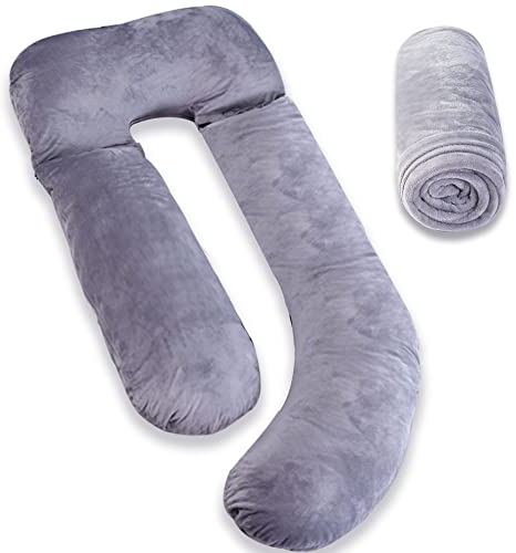 AS AWESLING 153 cm Ganzkörper-Kissenbezug, Samt-Kissenbezug, 153 cm Abnehmbarer Schwangerschaftskissenbezug, Ersatz-Kissenbezug mit Samtstoff (Grau)