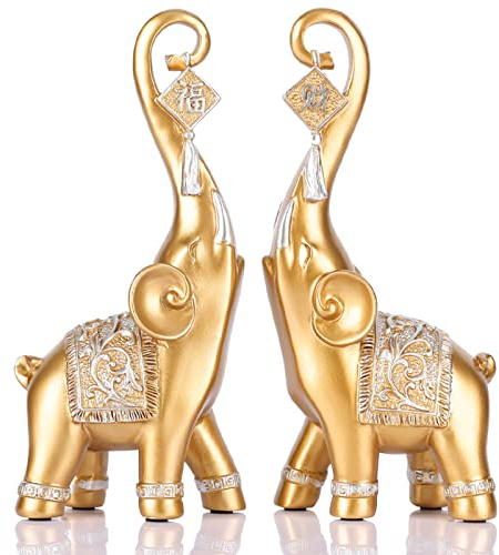 Dovdov Elefantenstatue, Liebe, Elefant, Dekoration, Glück, Goldener Elefant, Heimdekoration, Geschenk für Regal, Eingang, Wohnzimmer, 2 Stück