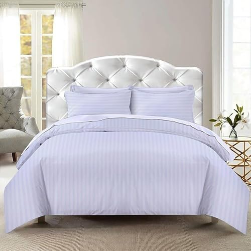 AAHO IT'S ALL ABOUT HOME Striped Duvet Cover Set with Matching Pillowcases, Premium Hotel Quality Bedding Linen, Polycotton Fabric, Easy Care, Machine Washable (White, Double)