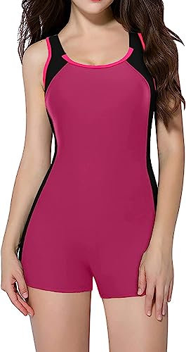 Attraco Damen Badeanzug Sport Bademode Damen Bauchweg Einteiliger Badeanzug Push Up Badeanzüge Damen Swim Suit Bikini Fuchsie S