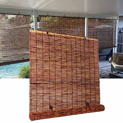 Schnurlos Schilfrollos Anpassbar, Wetterfest Außen- Schilf Vorhang, Sichtschutz Bambus Rollos Outdoor, Atmungsaktiver, Sonnenschutz, Für Garten Terrasse Balkon Fenster Innen Außen (Color : Brown)