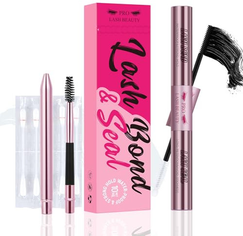 PRO Lash Bond and Seal Waterproof Bond and Seal Cluster Lash Glue & Seal for Lash Clusters Aftercare Sealant Super Strong Hold 72 Hours(5ml+5ml, Black Bond & Clear Seal)