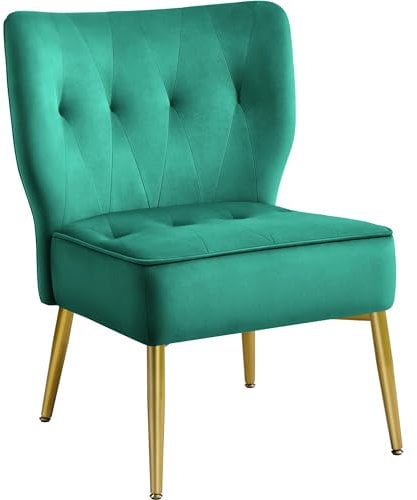 Yaheetech Armless Tub Chairs Velvet Vanity Chair Modern Living Room Chairs with Gold Legs for Bedroom Kitchen Green