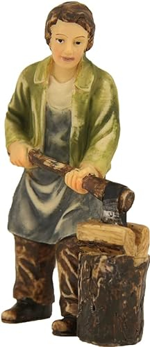 FADEDA Holzarbeiter mit Hackstock/Höhe:8 cm/handbemalt/detailgetreue Krippen Figuren - Weihnachten Tisch Dekoration Krippe Zubehör