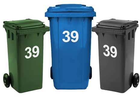 Lot de 3 stickers en vinyle pour poubelles à roulettes, numéros de 0 à 99, 17,5 cm, autocollants pour poubelles à roulettes, autocollants en vinyle résistant aux intempéries (39)