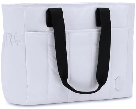 VASCHY Bolso Mujer, Bolso Acolchado Mujer Grande Bolso Viaje Shopper en Verano Tote Bag para Playa Bolso Bandolera Con Asa de Hombro Y Mano Bolso Ordenador Portátil para Trabajo Universidad, Blanco