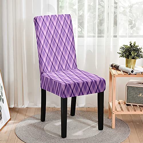 Hiseng Bunt Kariert Stuhlhussen, Stretch Universale Stuhlbezug, Abnehmbare Waschbar Hussen für Stühle, Stuhlbezüge für Hotel, Restaurant, Küche, Partys Deko (Lila,8 Stücke)