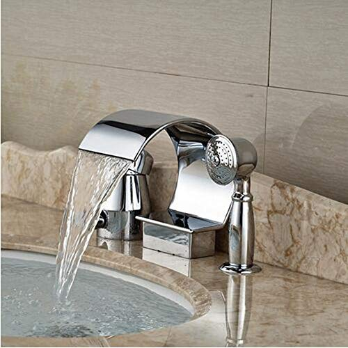 Badewannenarmatur, Deckmontage, Wasserfallauslauf, Badezimmer-Wannenarmatur, 3-teilige Badewannenarmatur, herausziehbare Armatur
