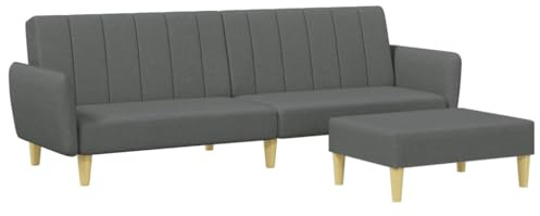 vidaXL Schlafsofa 2 Sitzer mit Fußhocker, Bettsofa mit Holzrahmen, Tagesbett für Wohnzimmer, Schlafcouch Klappsofa, Modern, Dunkelgrau Stoff