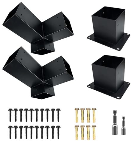 Pergola Slanted Roof Bracket kit 4 Pack,3-Way 15-Degree Right Angle Corner Bracket with Wall Mount Post Base for 4x4 (Actual:3.5“x3.5) Lumber for Pergolas/Gazebos,Porchs - 4Pack