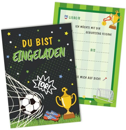 BETESSIN 12x Einladungskarten Kindergeburtstag Junge - Fussball Geburtstagseinladungen Jungen - Fußball Einladung für Kinder zum Geburtstag und Fussball Party