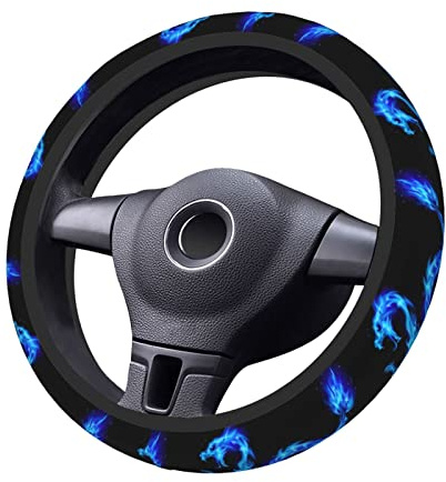 Lenkradbezug mit Drachen- und blauen Flammenmotiv – universeller, elastischer Lenkradbezug, passend für die meisten Fahrzeuge