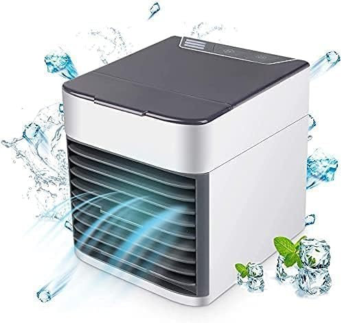 DISPAU Mini Aire Acondicionado Portátil 3 en 1 con Humidificador, Luz Nocturna y Ventilador Ajustable de 3 Velocidades para Dormitorio, Oficina y Exterior [Clase de eficiencia energética A++]