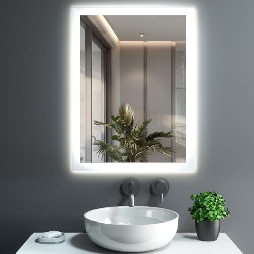 GIMBELEN Badezimmerspiegel mit Beleuchtung, LED Spiegel mit Wandschalter, Kalt 6500K, Explosionssicheres Glas, IP44 Wasserdicht, Bad Spiegel mit Licht 50x70cm