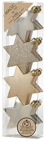 Inge-glas Christbaumschmuck Sterne 6cm Kunststoff 8er Set - matt & glänzend mit Glitzer - bruchsichere Christbaumkugeln für Weihnachtsbaum - Weihnachtskugeln & Weihnachtsbaumschmuck - Creamy Gold
