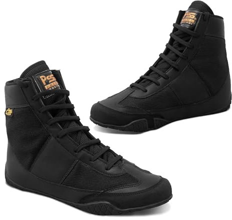 PSS Sneakers Sport Schuhe Boxschuhe Kinder Jugendliche Erwachsene Boxen Ringen Muay Thai Kickboxen Englisches Französisches Boxen Taekwondo Fitness Bodybuilding, Ref 1129, Schwarz Größe 36