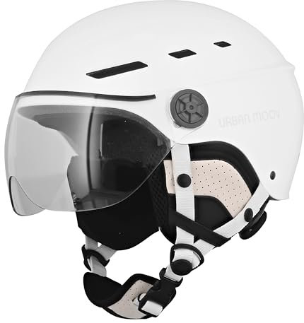 T'nB Visor, Schutzhelm für Fahrrad und Elektroroller, mit transparentem Visier, Belüftungen, Einstellrad verstellbar, abnehmbare Ohrenschützer, Größe L (Kopfumfang 58-62 cm), Weiß