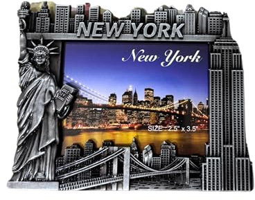 New York Skyline Bilderrahmen 6,3 x 8,9 cm Metall Souvenir mit Freiheitsstatue und Empire State Building