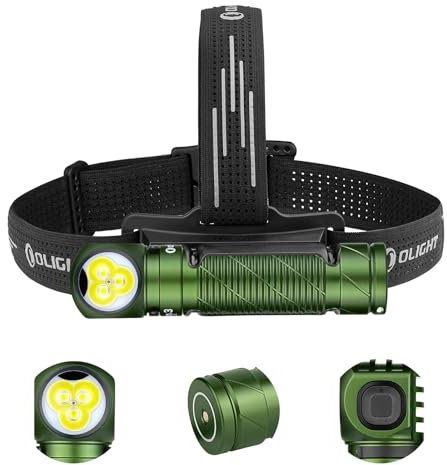 OLIGHT Perun 3 LED Stirnlampe Wiederaufladbar, Superhell 3000 Lumen Kopflampe mit 7 Lichtmodi, Sensor und Rotlicht, Leichtgewichtig IP68 Wasserdichte Mini Headlampe für Campen, Angeln Grün