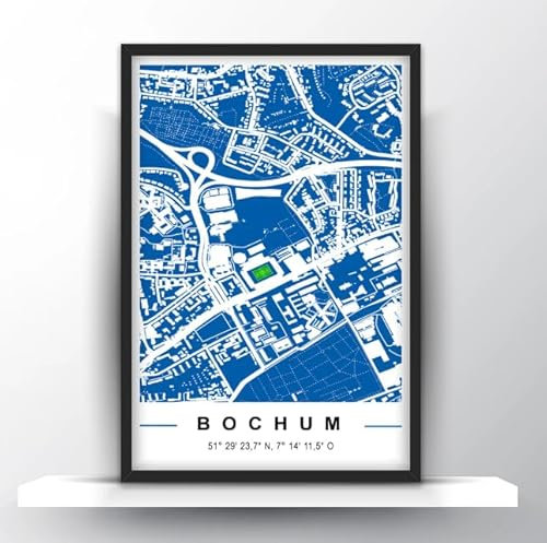 Fußball Poster Verein Stadion Karte | Geschenk für Fußballfans & Fußball-Liebhaber (DIN A3, Bochum)