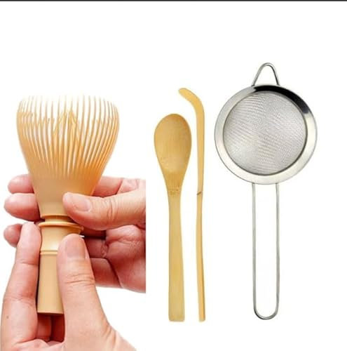 4 PcsMatcha Tea Set: Bamboo Matcha Whisk Set, Spoon, Holder & Sieve, Japanese Matcha Set Starter Kit, forMatcha Making Kit Accessories, Gifts for Tea Lovers Beginners Enthusiasts