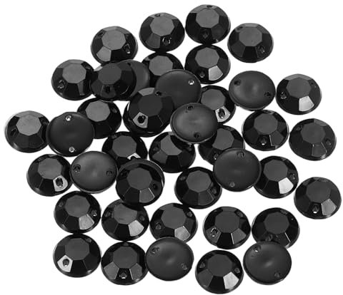sourcing map 100Pcs Flat Back Sew on Rhinestones Beads, 10mm Clear Crystal Round Gems with Hole for Craft Clothing Decorations, Black