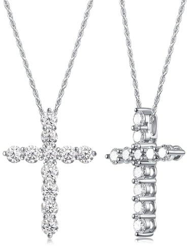 FDYZ Color-D VVS1 Clarity 1.10/3.30 Carat Moissanite Cross Pendant Necklace for Women Men, Solid 925 Sterling Silver Chain Pendant, 16/18/20 Adjustable, Wedding Anniversary Christmas Jewelry