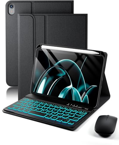 SAMTUNK for iPad mini 7 (2024) & Mini 6 (2021) Case with Keyboard- Black | for iPad mini (A17 Pro) 7th 6th Generation 8.3 - 7 Colors Backlit Keyboard Case - Built in Pencil Holder with Mouse