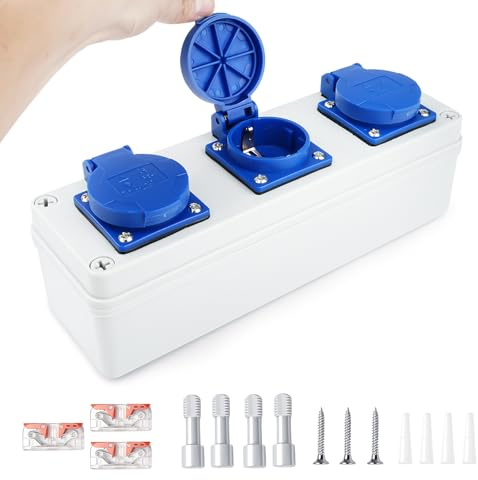 Distribuidor de corriente mural con Enchufe schuko 3 x 220V 16A Cuadro electrico Distribución de corriente para edificios Índice de protección IP54 apto para interiores y exteriores
