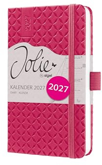 SIGEL Jolie Wochenkalender 2027 A6 fuchsia rosa Hardcover Terminplaner | 7J104, Mit Gummiband, Stiftschlaufe, Einstecktasche, 174 Seiten, vegan, Buchkalender, Taschenkalender