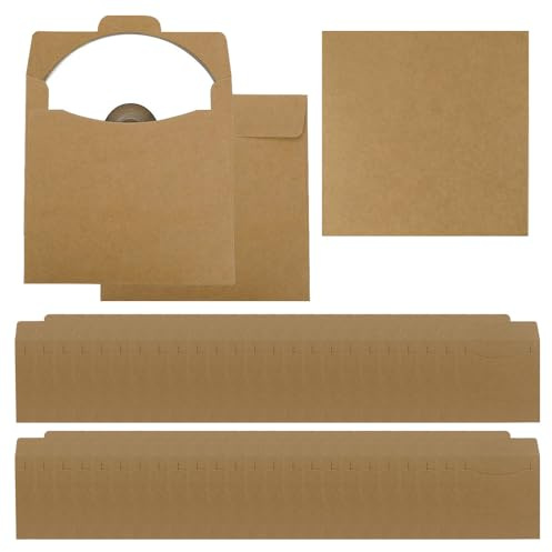 ONEBO 50 Hüllen CD/DVD Hüllen, CD Hüllen aus Papier, Braun Hüllen für CD Rohlinge, Schutz vor Staub Schmutz, Kraftpapier Sleeves Kuverts, CD Vintage Papierhüllen Schutzhüllen (12 * 12cm)