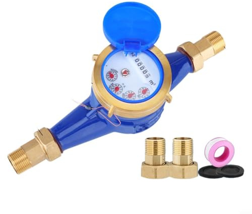 Glomc Digitaler Wasserzähler DN20 3/4 Zoll aus Kupfer mit eingebautem Filter, präzise Niedrigflussmessung für Zuhause und Mietgebrauch, klares Display bis zu 1,0 MPA