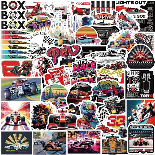 Doyomtoy 50 Stück Aufkleber zum Thema Formel 1, DIY-Rennwagenaufkleber, geeignet für Laptops, Handys und Trinkflaschen.