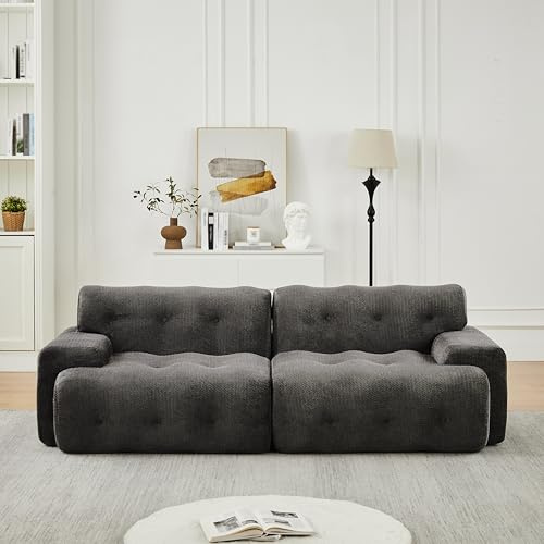 Switdo Modern Große Zweisitzer Cloud Sofa ohne Montage Chenille Grau 224x104x66cm gerundete Ecken breite Armlehnen