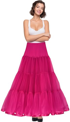 Shimaly Enagua larga para mujer, longitud hasta el suelo, para vestido formal, tallas S-3XL, Rosa fuerte, 16-28