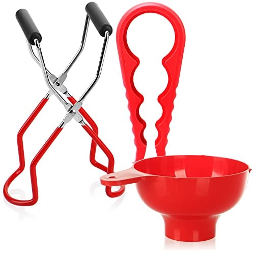 com-four® 3-teiliges Einkoch-Set, Glasheber, Trichter zum Abfüllen und einen Glasöffner zum einfachen Öffnen von festsitzenden Deckeln (Starterset - 3-teilig)